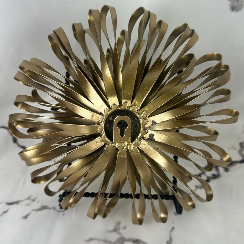 Metal Ribbon Bow Wall Art Goldtone Flower MCM Vibes Back Hanger 9